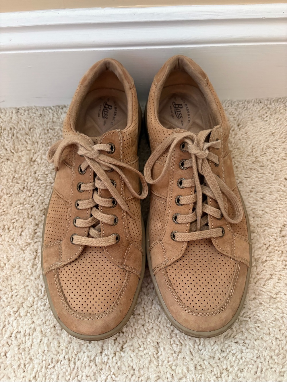 Bass Men's Tan Suede Perforated Lace-Up Sneakers